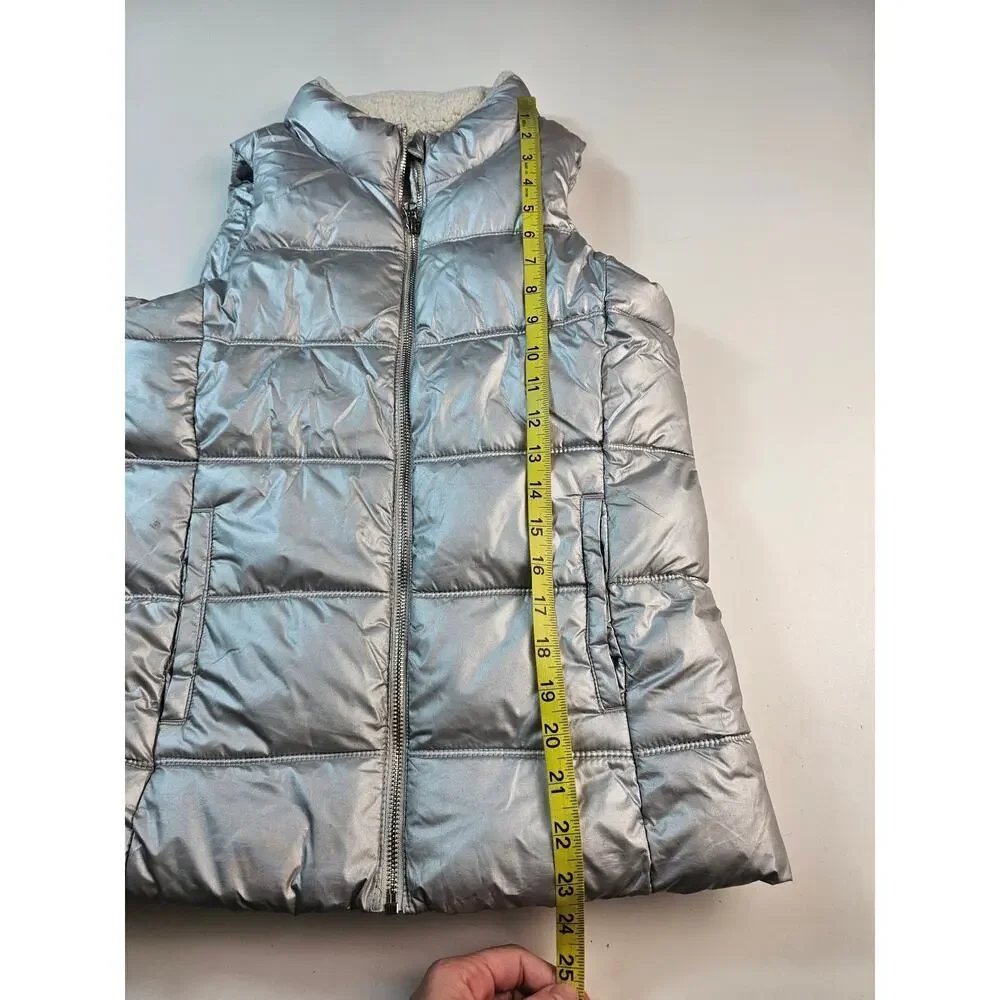 Metallic silver shiny girls XL (16) Puffer jacket vest holiday warm Christmas